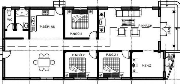 Nhà cấp 4 mái thái 6x15 3 phòng ngủ