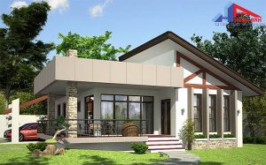 Mẫu nhà cấp 4 mái thái lệch kết hợp sân vườn