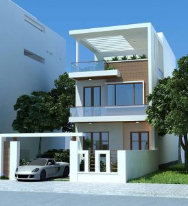 Mẫu nhà vuông 2 tầng có gara