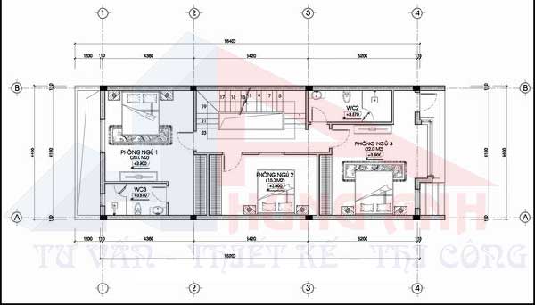 Bản vẽ CAD nhà 2 tầng 6x15 4 phòng ngủ tầng 2