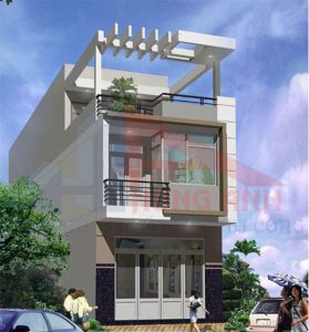 Nhà 2 tầng hiện đại mái bằng có gác lửng