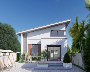 mẫu nhà vườn cấp 4 mái lệch