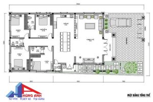 bản vẽ nhà vườn 1 tầng 4 phòng ngủ