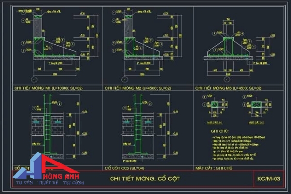 Bản vẽ móng băng 2 phương