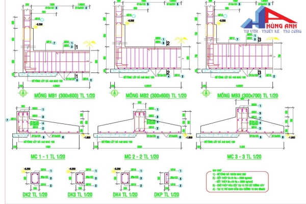 Bản vẽ móng băng 2 phương