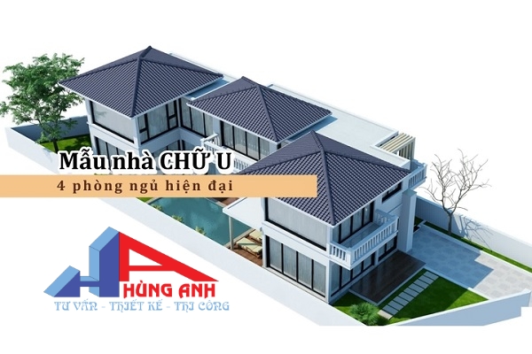 mẫu nhà chữ u 4 phòng ngủ hiện đại