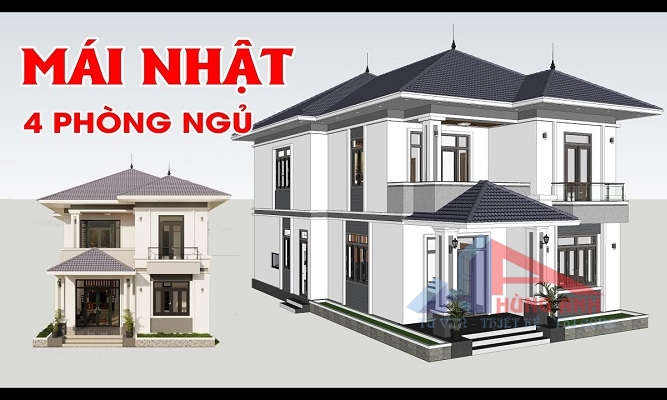 Mẫu nhà chữ U 4 phòng ngủ mái Nhật 2 tầng