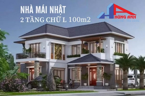 Mẫu nhà chữ L 2 tầng mái Nhật 100m2