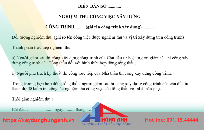 biên bản nghiệm thu công trình xây dựng