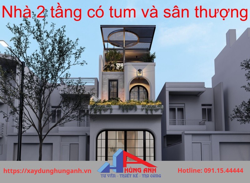 Mẫu nhà phố 2 tầng 1 tum