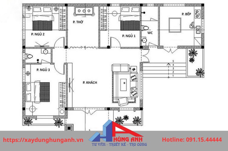 bản thiết kế nhà cấp 4 chữ L