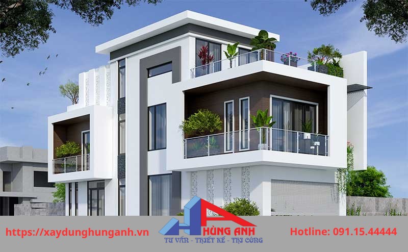 mẫu nhà 2 tầng 1 tum hiện đại