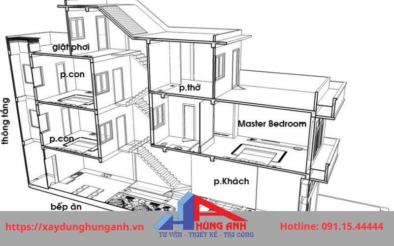 nhà 3 tầng lệch