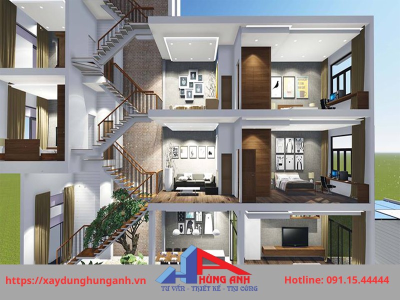 thiết kế 3d nhà 3 tầng